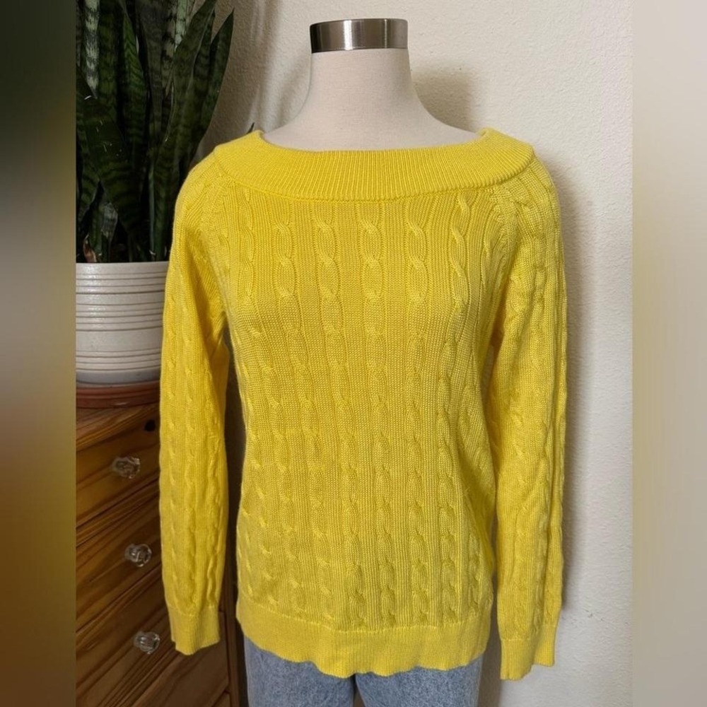 Vintage Lauren Ralph Lauren Yellow Cable‎ Knit Sweater Preppy Boat Neck Knit